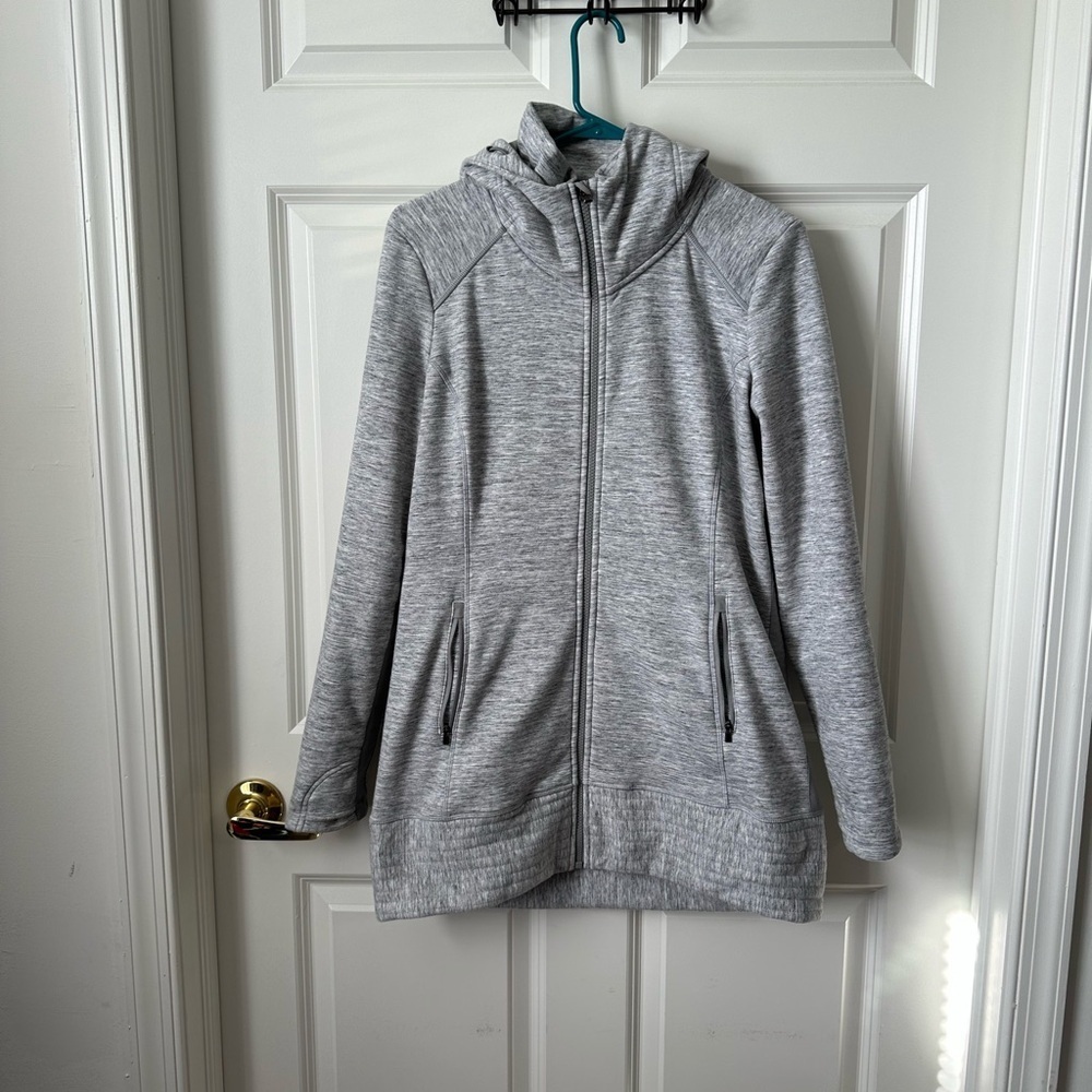 Athleta Cya Stronger Long Fleece Hoodie Jacket Heather Grey Size M